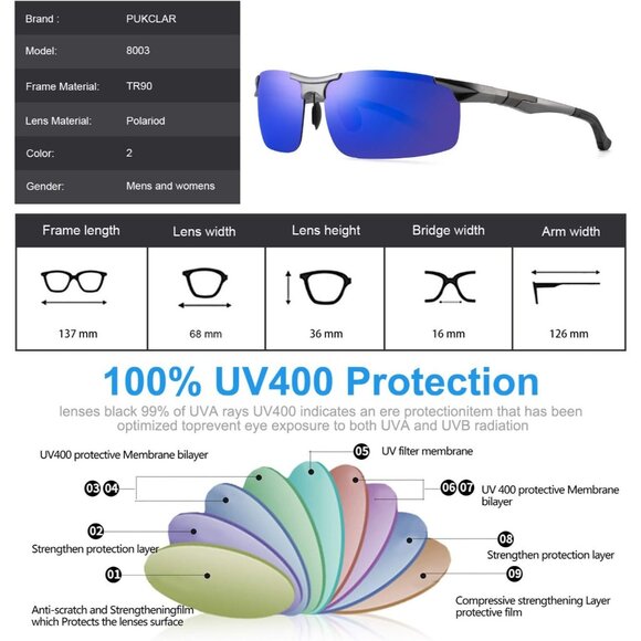 Mens Blue Mirrored Lens Al-Mg Metal Frame Polarized Cycling Fishing Golf Goggles - Picture 5 of 14